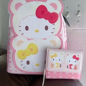 Loungefly Hello Kitty & Mimmy White Teddy Bear Mini Backpack & Wallet NWT